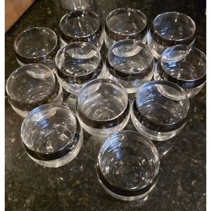 Vintage Punch Bowl MCM Dorothy Thorpe Style  Silver Rim 12 Roly Poly Glasses